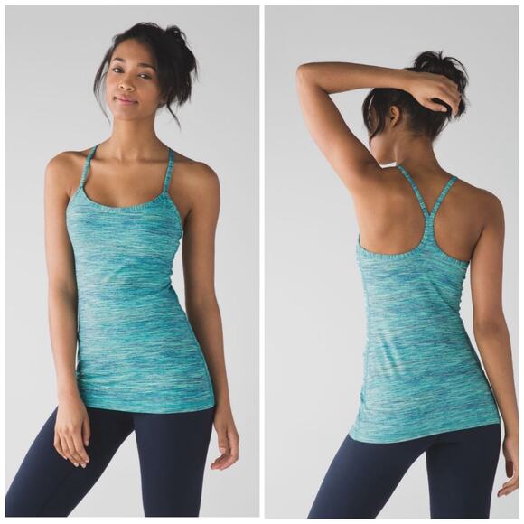 Lululemon Power Y Tank Top Space Dye Camo Alberta Lake Fresh Teal Size 8 - Picture 1 of 6